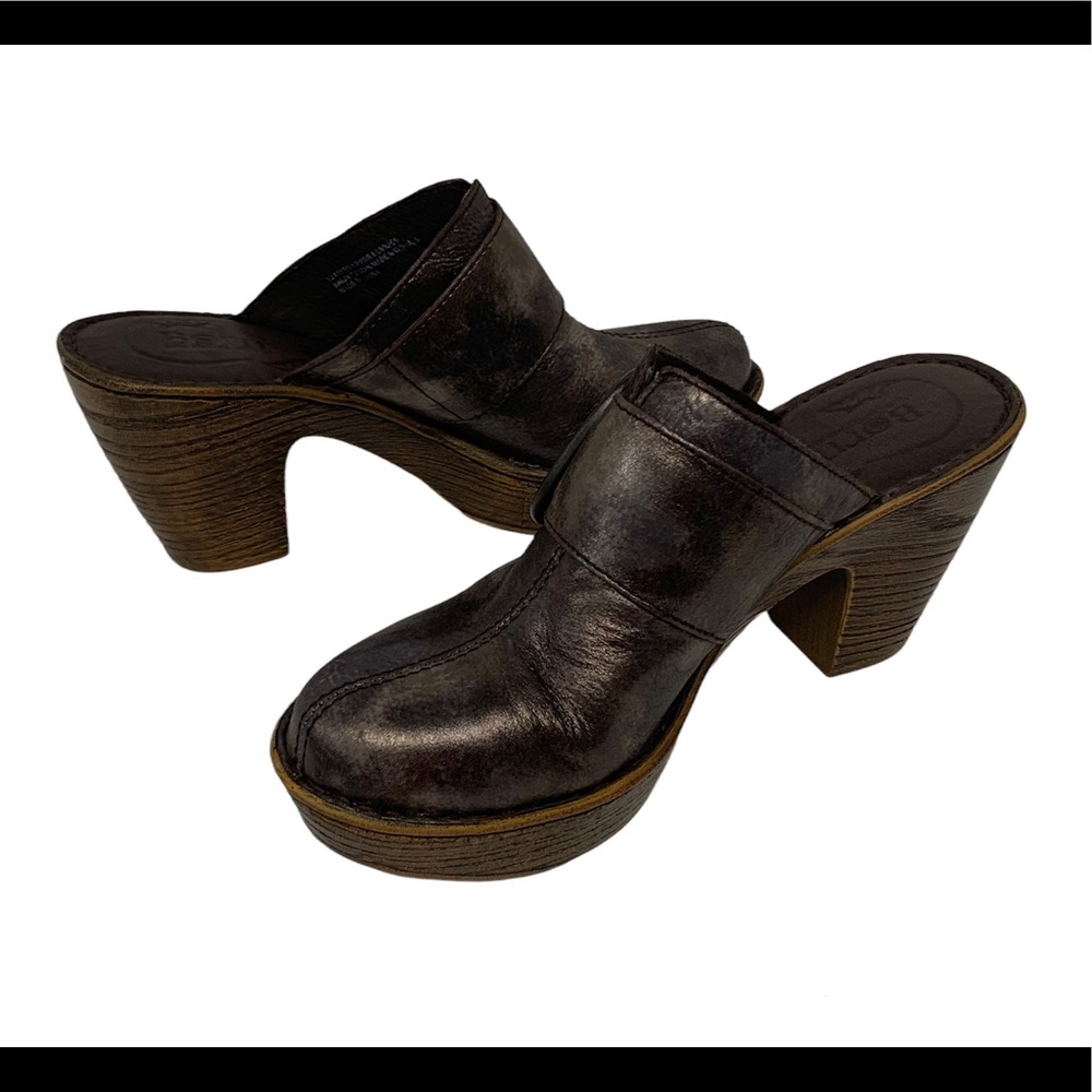 Born Ibra Moro Mule Metallic Bronze Buckle Block Heel Clogs #B67806 Women’s Sz 8